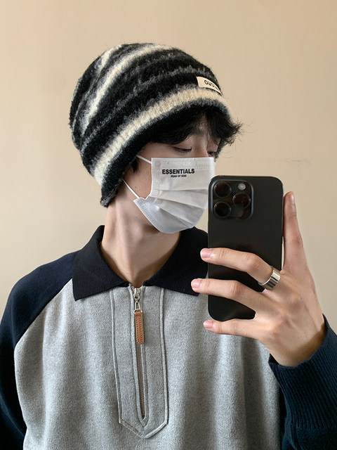 Men's Autumn and Winter Warm Slouchy Beanie, Retro Sichuan-West Travel Pullover Cold Hat, Women's Large Head, Large Face, Face-Slimming Knit Hat