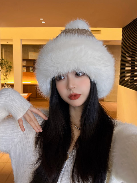 Winter Hat for Women 2023 New Plush Head-Covering Hat Korean Style Round Face Thickened Knit Hat Warm and Cold-Proof Lei Feng Hat
