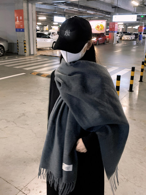 Korean Style Solid Color Faux Cashmere Scarf for Women, Thickened and Warm for Autumn and Winter, Suitable for Students and Couples, Versatile Shawl for Men, Trendy