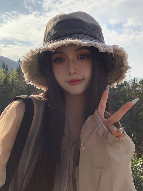 Japanese Style Retro Cowboy Fisherman Hat Women's Summer Big Head Bucket Hat Old Sunshade Sun Protection Face Small Hat