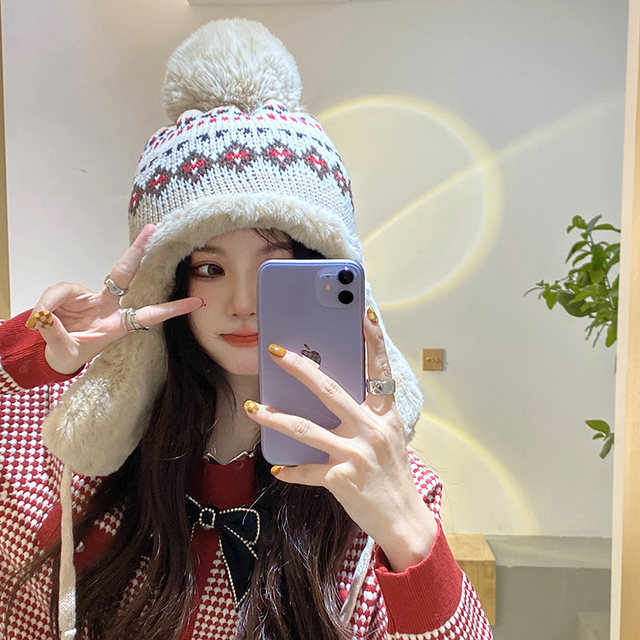 Women's Winter Lei Feng Hat, Korean Style, Cute, Northeast Winter Skiing, Windproof, Cold-Resistant, Warm, Thickened, Ear-Protecting, Ethnic Style