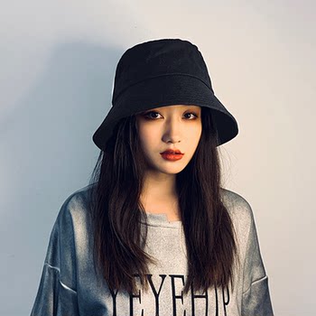 Fisherman Hat for Women Spring & Fall Black All-Match Sun Hat Pure Color K-Style Face-Showing Small Sun Hat Big Head Bucket Hat for Men