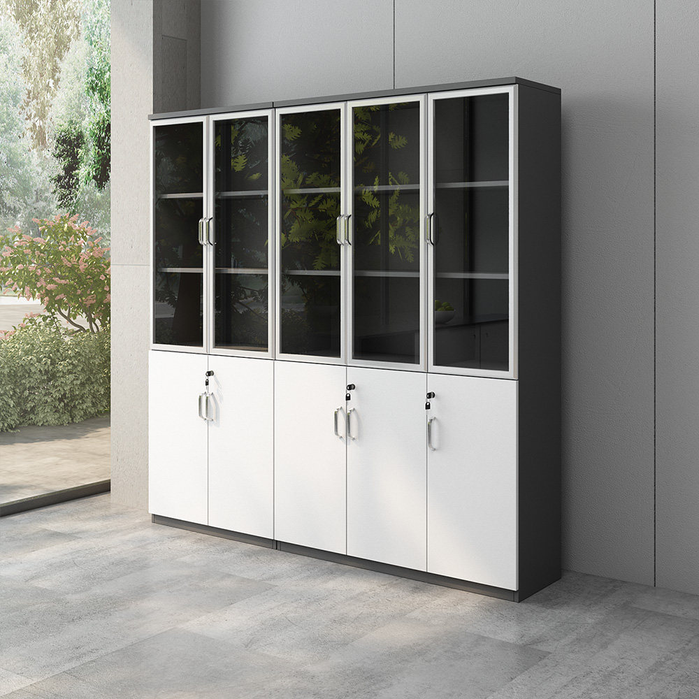 Simple modern floor-to-ceiling file cabinet wooden lock office cabinet bookcase glass door data file storage cabinet