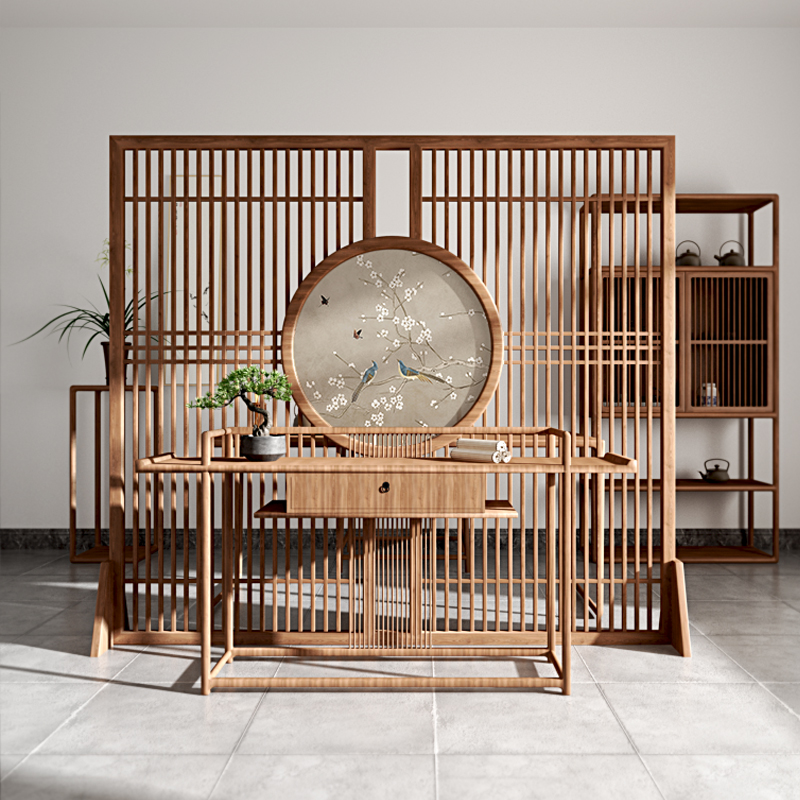 Screen partition living room new Chinese style entrance entrance entrance entrance decoration office hotel solid wood grille hollow seat screen