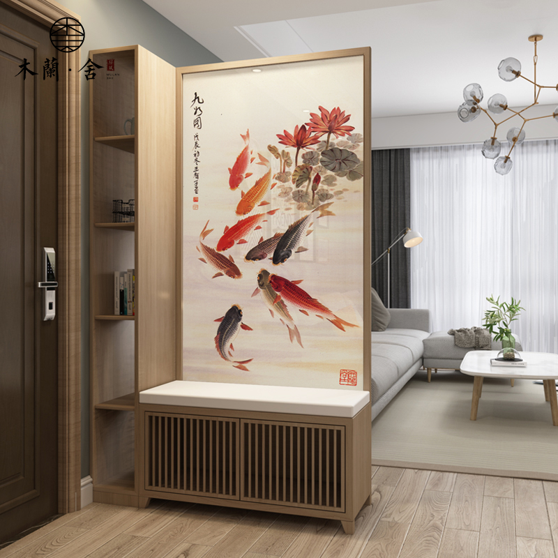 Chinese-style screen partition cabinet entrance solid wood living room small apartment block porch cabinet shoe cabinet integrated rack screen