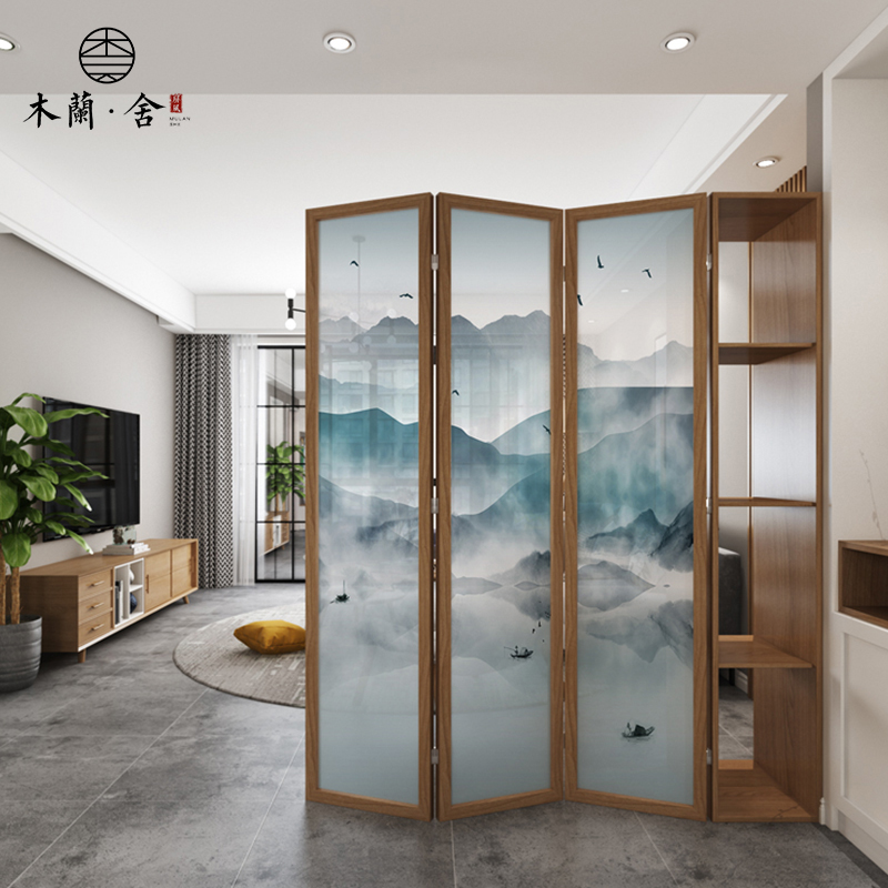 Screen partition decoration Chinese style living room office shelf solid wood entry porch folding mobile porch cabinet