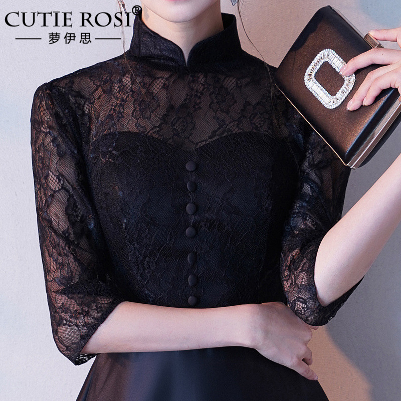 Long sexy black evening dress, Chinese style, long sleeve Long sexy black evening dress, Chinese style, long sleeve