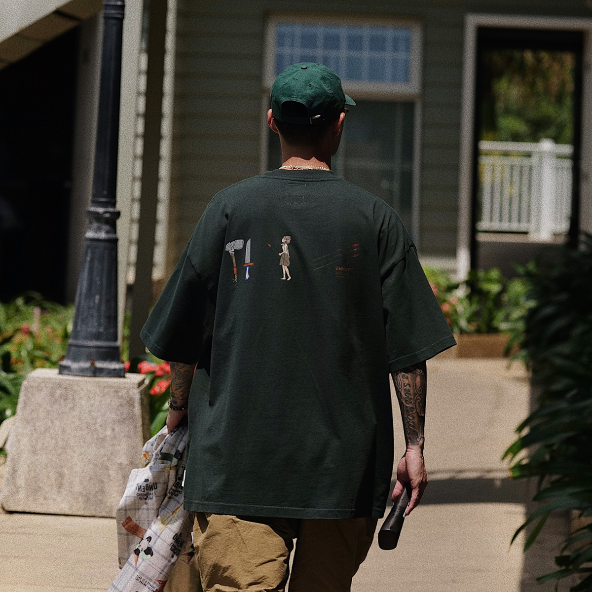 UNBENT 22SS Leisure Day is a retro Indian element printed T-shirt men heavily loose round collar short sleeves