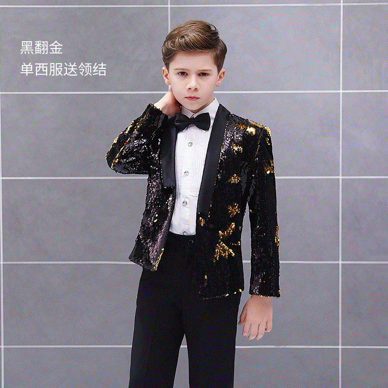 Trẻ em 61 có thể biến sequin edifle cậu bé chiếc váy sân khấu sàn catwalk biểu diễn piano boy hoa cậu bé thay đổi màu sắc.