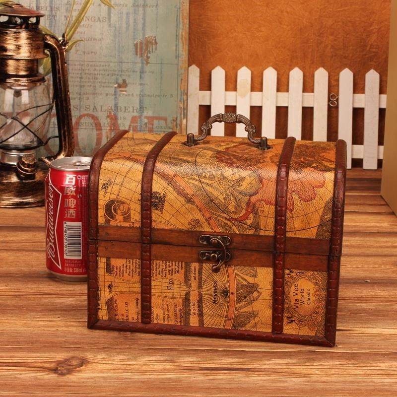 European-style yellow map pirate game small baby box retro treasure box toy contains wooden box with password lock