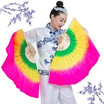 Decorative big red dance fan dancing fan lengthening gradient left and right pupils a pair of stage bamboo bone props to dance