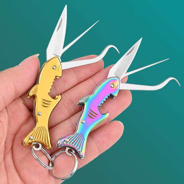 Small Goldfish Toothpick Stainless Steel Small Shark Knife Portable Travel Toothpick Metal Bottle Opening Multi-Functional Tooth Buckle Artifact
