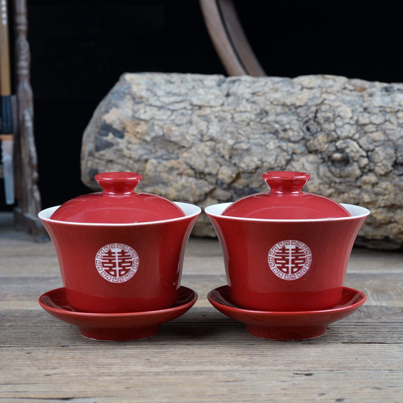 Wedding wedding supplies bride accompanied by newcomer drinking sweet soup ceramic to bowl Chinese wedding toast with tea cup wedding bowls chopsticks suit-Taobao