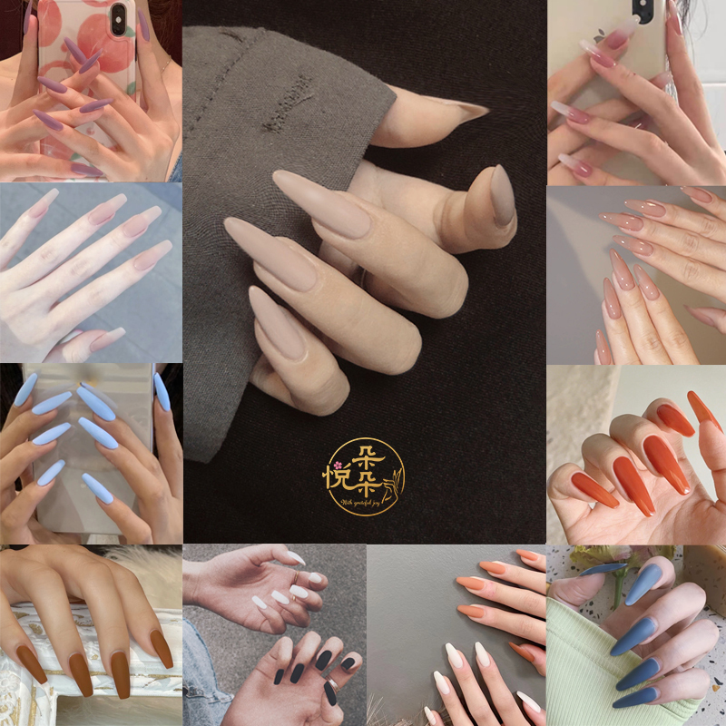 European and American Style Finished Nail Art Wearable Nail Patches Long Style High-End Sexy Look Brightening Matte Long Pointed Water Drop Ballet Nails