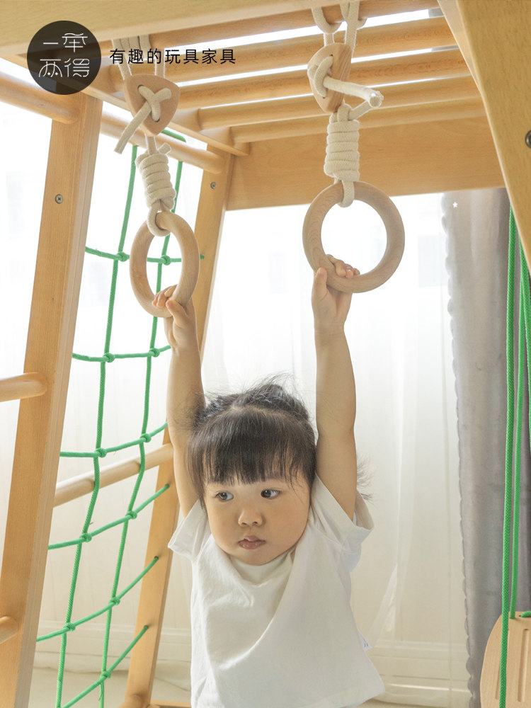 Kill two birds with one stone Children's rings Home indoor training Children pull-up single bar Long high fitness solid wood hand pull