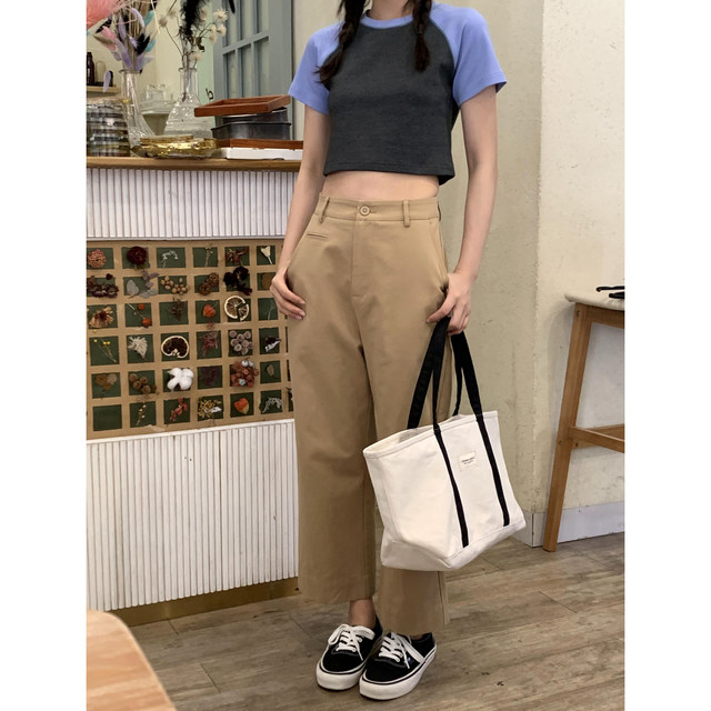 ສະບາຍດີ Canon High Waist Straight Nine-Point Casual Pants Women's Summer 2023 New Small Loose Slim Pants