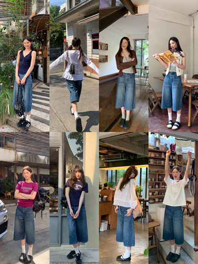 Hallo Canon Retro Washed Denim Medium Hose Damen Sommer 2025 Neue kleine lose gerade Beinhose mit weitem Bein