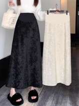 Spring and autumn black pregnant woman with jacquard gold velvet half body dress with high waist length and hip step skirt bright and shiny