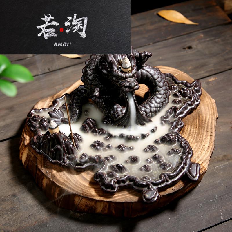 Reverse flow incense burner Creative ceramic large ornamental ornaments Indoor tea ceremony Antique purple sand sandalwood agarwood incense burner incense insert