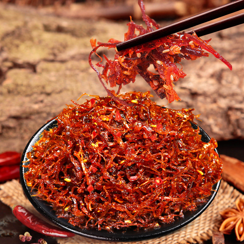 Spicy beef shredded Spicy good taste Hand-torn beef jerky Spicy casual snacks Cooked meat Beef snacks