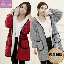 Winter autumn cover clothes adults warm medium length lengthened suede thickened cotton clothed jacket hood sweater and Han version fur coat