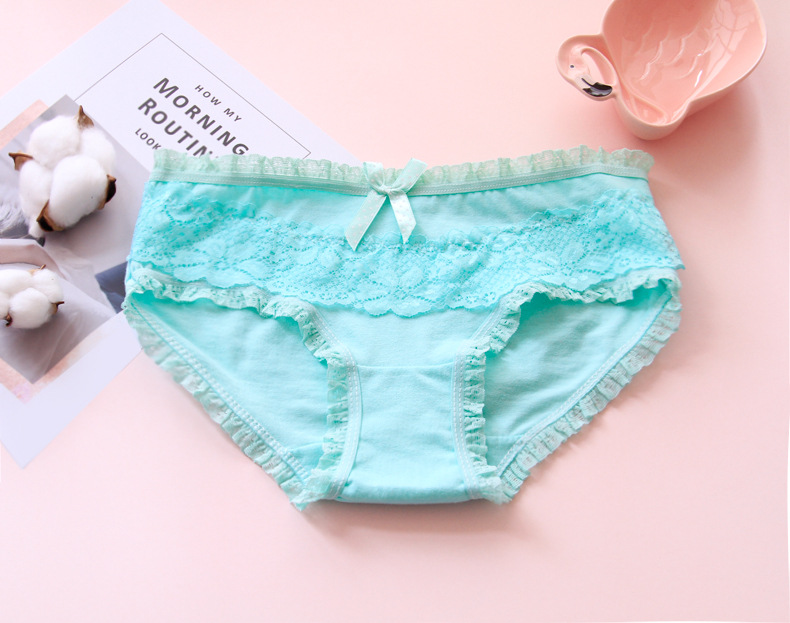 3 món đồ nữ nhỏ dễ thương Quần lót ren nơ cotton vải cotton sinh viên tóm tắt quần chip cotton