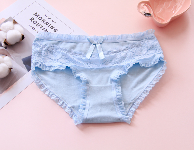 3 món đồ nữ nhỏ dễ thương Quần lót ren nơ cotton vải cotton sinh viên tóm tắt quần chip cotton