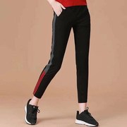 2019 mới quần màu đỏ và trắng dải retro lỏng lẻo cộng với nhung cộng với quần âu dày Hàn Quốc phiên bản của quần phụ nữ sportharan