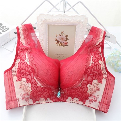 Không vòng thép áo ngực sâu V sexy womens đồ lót lớn kích thước ren điều chỉnh thở loại không dấu vết thu thập áo ngực kích thước lớn.