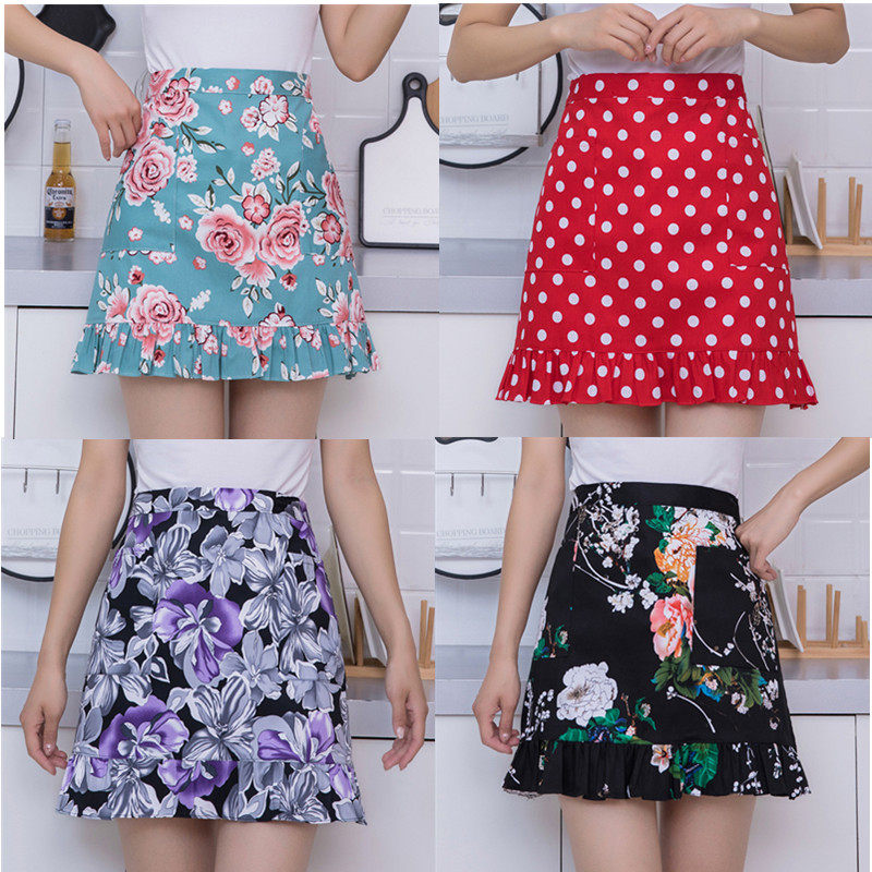 Fields Garden Pure Cotton Half Body Lace Apron Half Cut Fashion House Flowers Kitchen Short Apron Korean version Restaurant Custom-Taobao