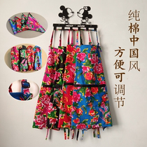 Ethnic wind cotton apron kitchen cotton home apron set northeast big flower Chinese style retro Phoenix Peony