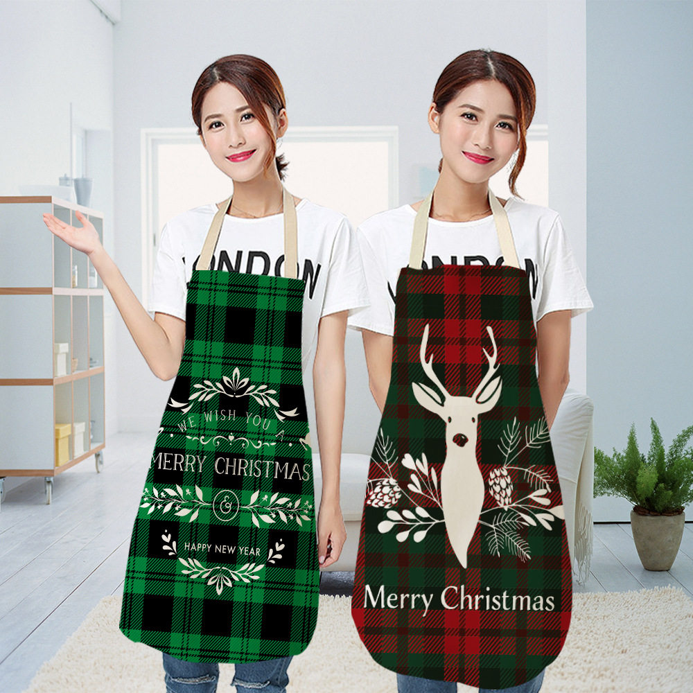 Fashion Cotton Linen Christmas Creativity Cartoon Apron Hung Neck Sleeveless Adult Home Performance Kitchen Anti-Fouling Purse Minimis