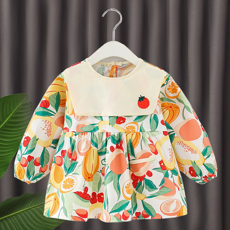 Baby smock pure cotton waterproof eating bib girl princess smock spring autumn winter baby child anti-dirty reverse wear protective clothing