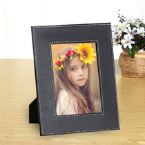 Handmade car line 7 inch black needle grain leather photo frame photo frame Leather image frame gift gift