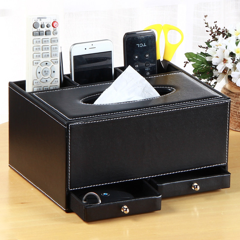 Household leather drawer tissue box Toilet paper box Creative facial towel box Coffee table remote control storage box Removable toilet paper box large