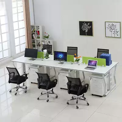 Simple modern desk 4 employees desk card position computer desk screen staff 6 people Office table and chair