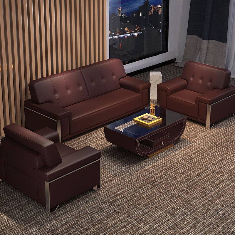 Office sofa simple modern business reception area three-person sofa leather office reception leather sofa combination
