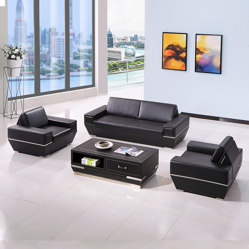 Office sofa minimalist modern reception room leather sofa Trio Position Sofa Tea Table Combo Business Guest Sofa