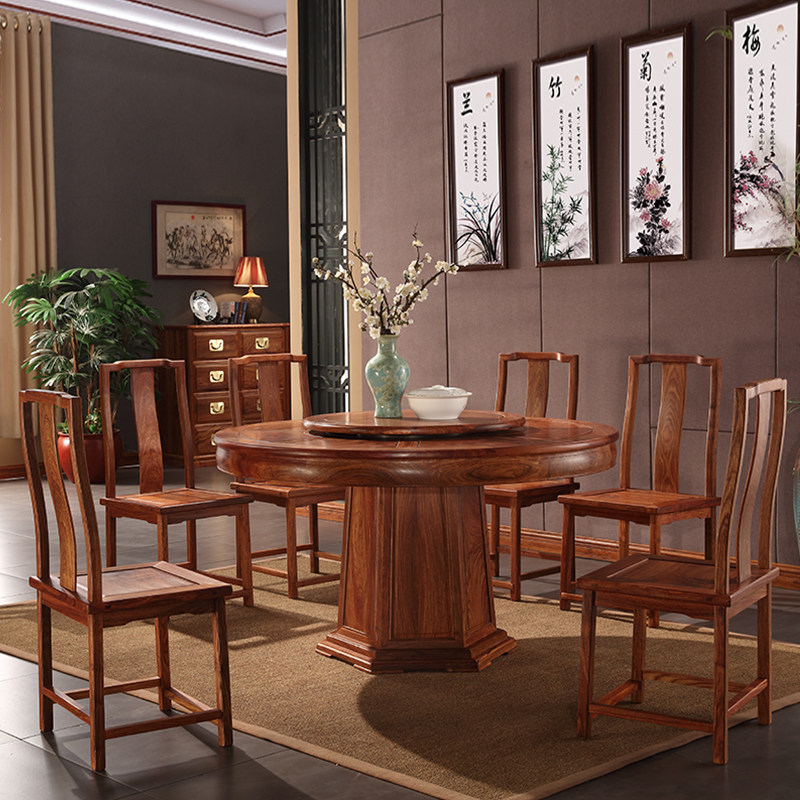 Redwood furniture hedgehoppy tablesSurface new Chinese restaurantsCombined solid wood log round table dining chairs