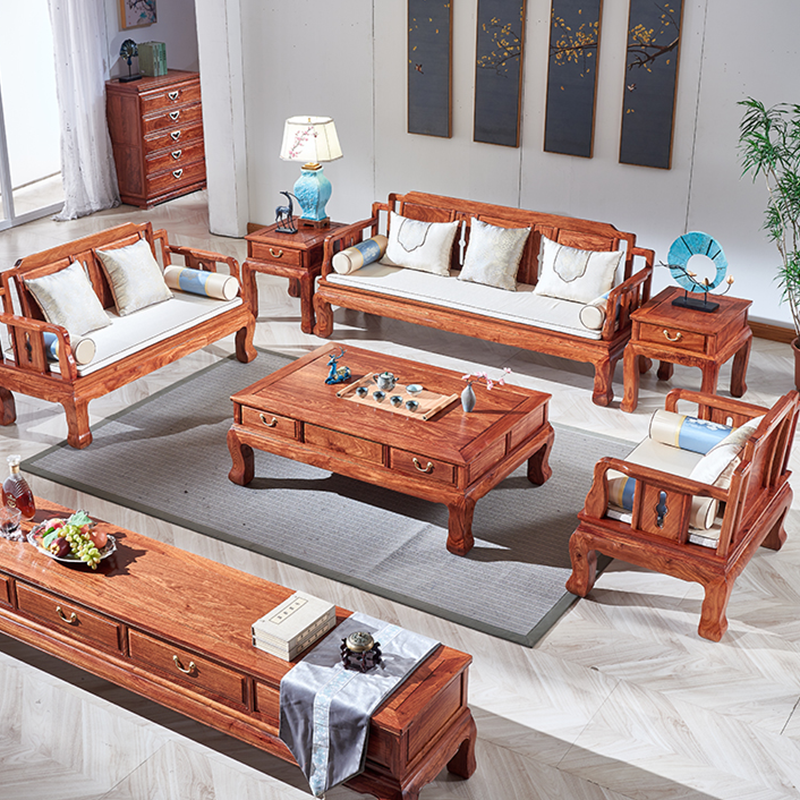 Redwood furniture hedgehoard new Chinese sofa living room combined solid wood soft soft small household type simple modern