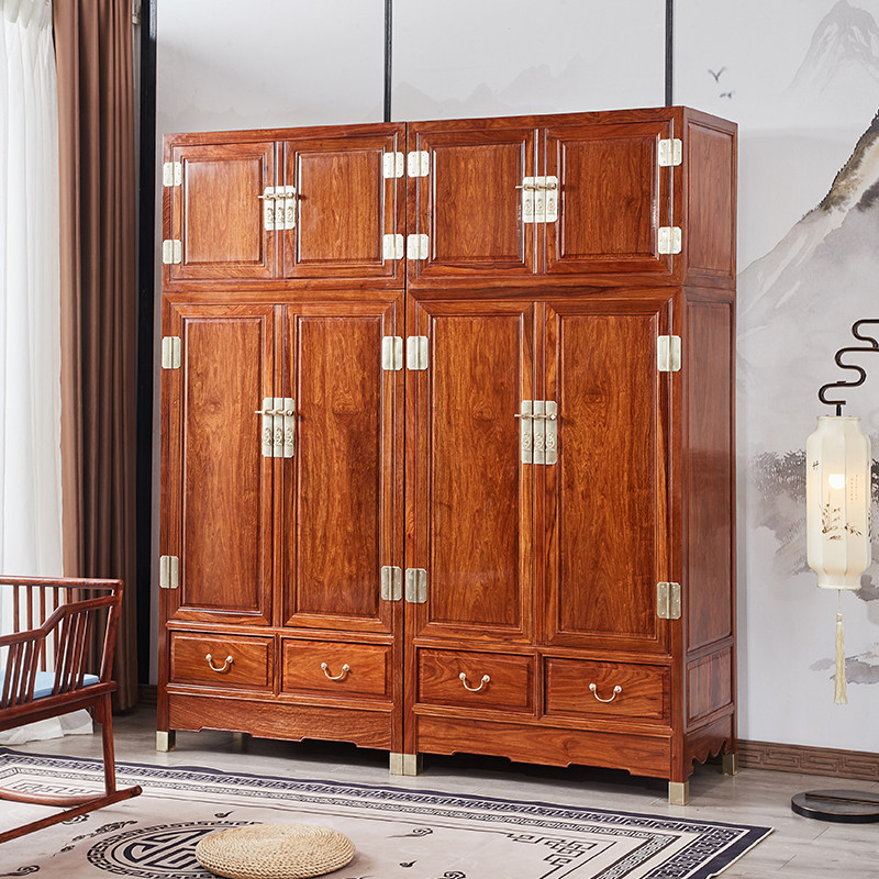 Red Wood Furniture Wardrobe Hedgehog Purple Sandalwood Flowers Pear Wood Solid Wood Chinese Style Single Board Top Box Cabinet Vintage Bedroom Combined Furniture