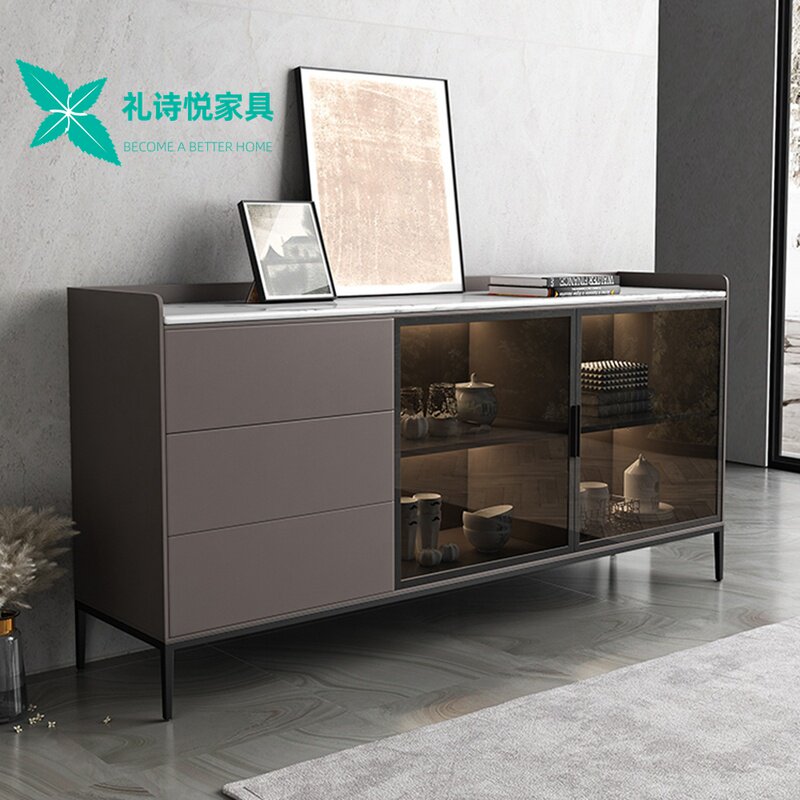 Italian Style Light Lavish Marble Dining Cabinet Modern Minima Nordic Tea Water Cabinet High style Home Dining Room Wine Cabinet Hyun Guan Cabinet