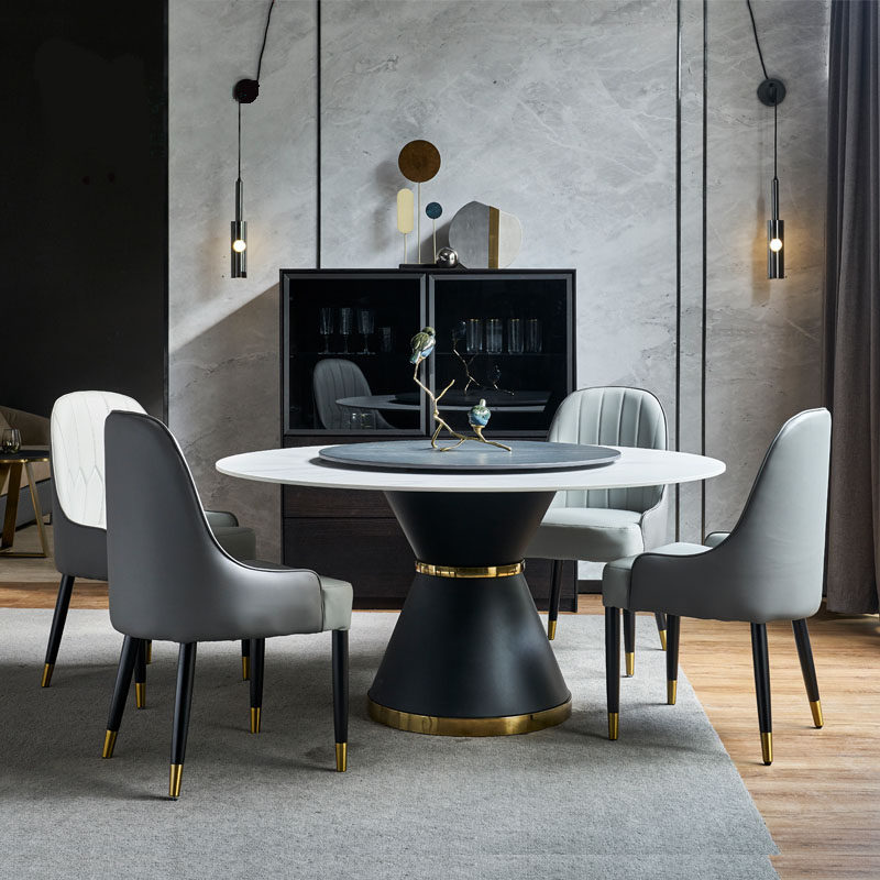 American minimalist rock slab dining table light luxury leisure designer negotiating table and chair combination simple dining table and chair with turntable