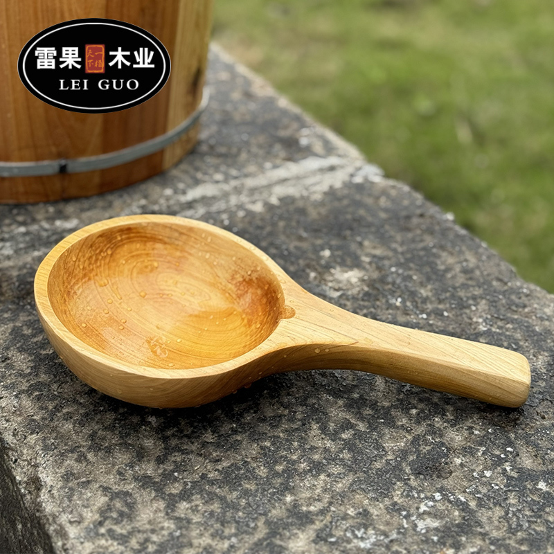 Solid Wood Water Ladle for Bathing, Wooden Spoon for Home Use, Wooden Pet Bathing Ladle, Wooden Bath Ladle for Dry Steam Room, Large Wooden Water Ladle