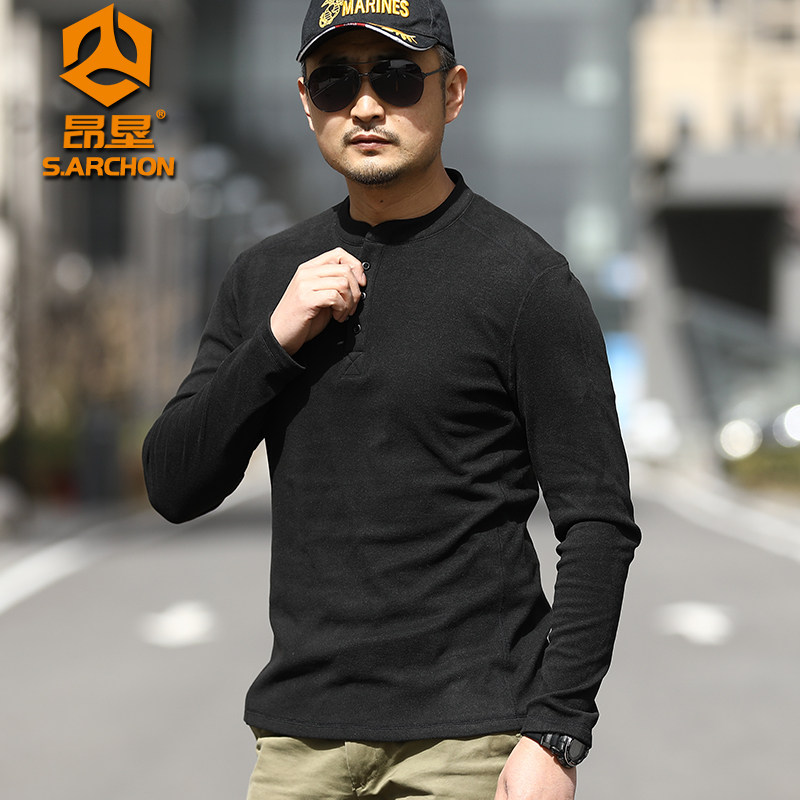 Aung Ken American retro Henry Shirt Men retro thickened Henry collar coat and sweated sweater