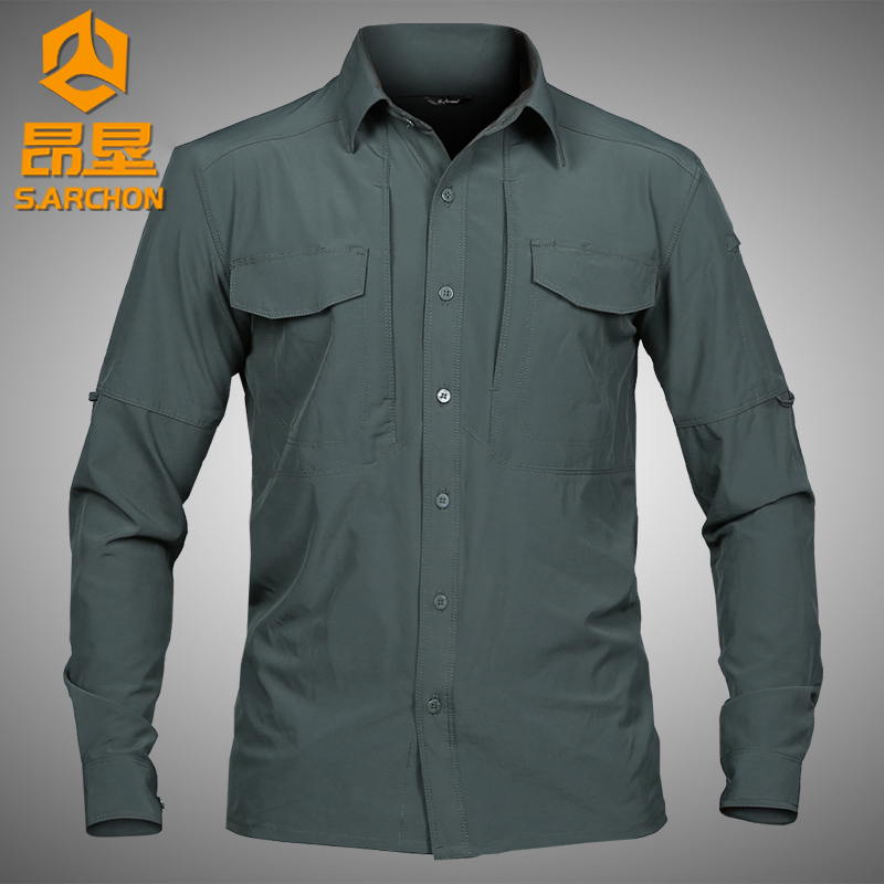 Tactical shirt men's long sleeves quick dry loose stretch top outdoor military fan clothing casual lapel shirt tide