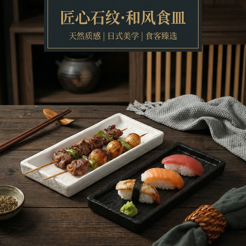 High-End Rectangular Plate, Creative Cold Dish Plate, Household Sushi Plate, Commercial Hotel Ceramic Yakitori Plate, Japanese Style