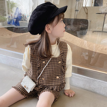 Tide brand childrens clothing 2021 girls Spring and Autumn New set Bao Net red dress Korean version of foreign style childrens three sets