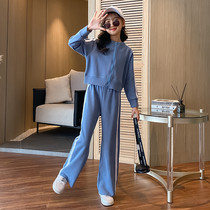 Tide brand Girl set autumn clothes 2021 new large childrens cardigan coat wide leg pants sports two-piece set fried Street