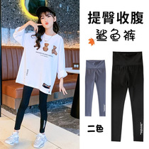 Tide brand girl leggings 2021 New wear winter plus velvet baby shark leather pants children Net red Barbie pants